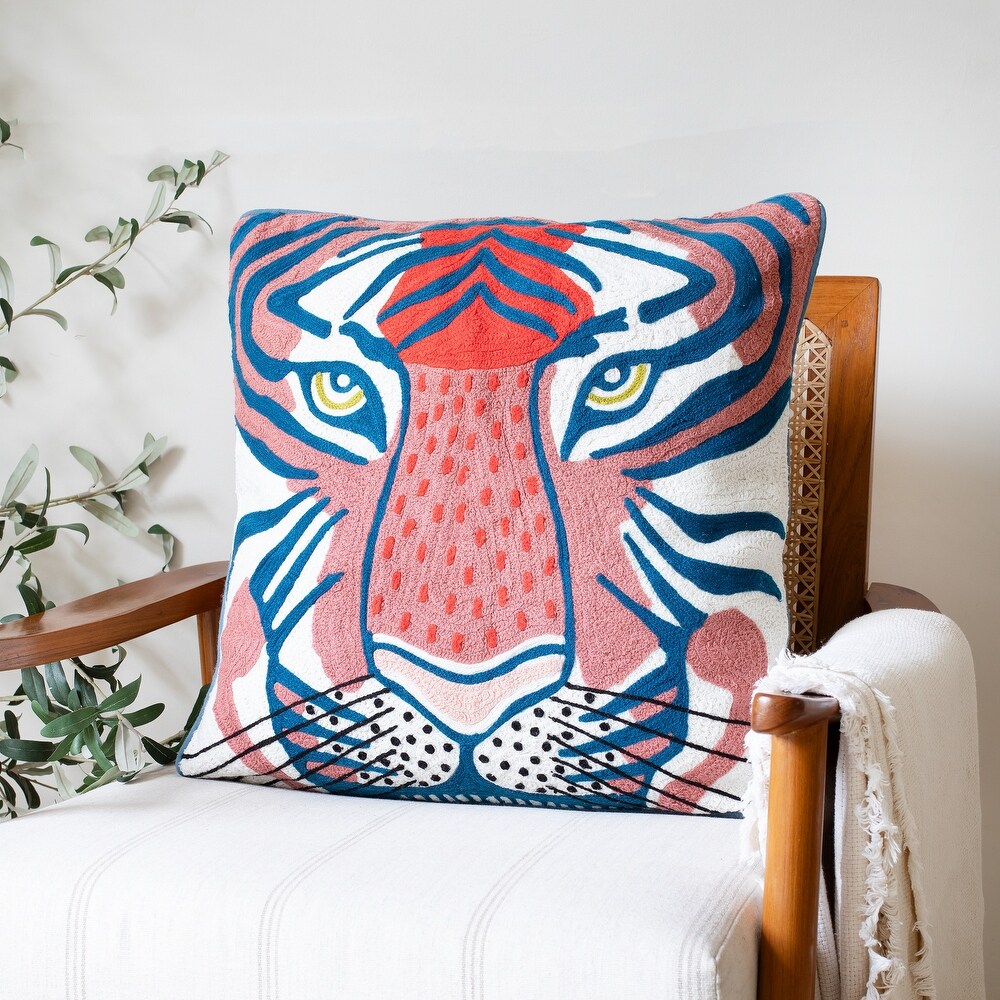 Sevita Coral Red/Ensign Blue Transitional Animal Print Cotton Throw Pillow  20\