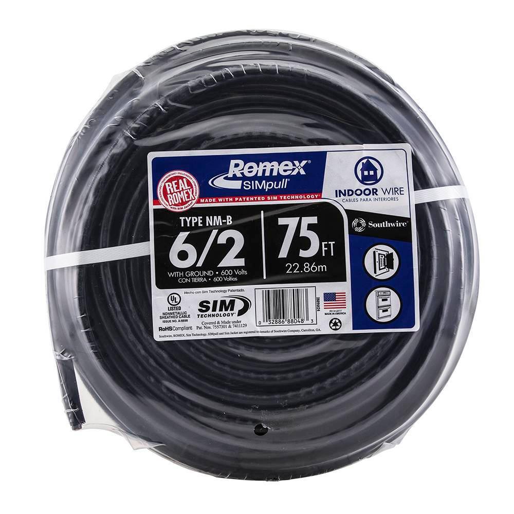 Southwire 75 ft. 62 Stranded Romex SIMpull CU NM-B WG Wire 28894424