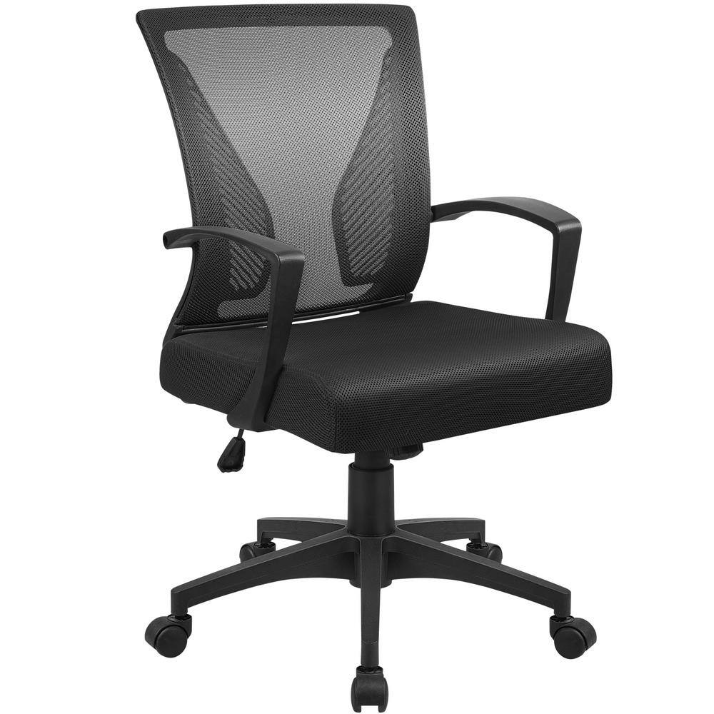 LACOO Office Black Mid Back Swivel Lumbar Support Desk Computer Ergonomic Mesh Chair with Armrest T-OCNC7510