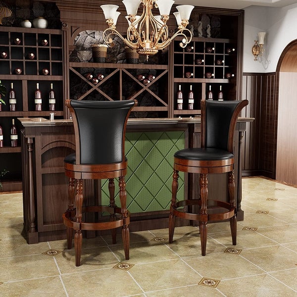 Solid Wood Swivel Bar Stool Carved Hardwood Rotatable Pub Height Stools