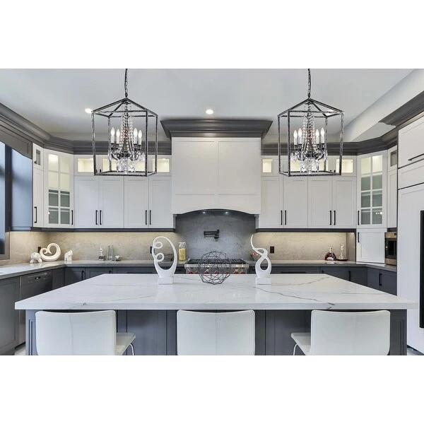 Alena 4-Light Crystal Foyer Lantern Chandelier Antique Black - 24