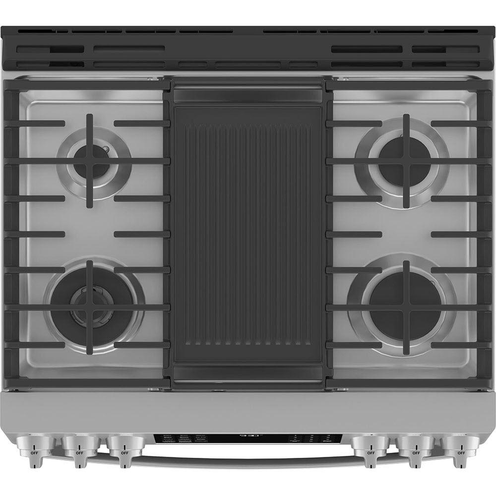 GE Profile 30-in Slide-in Dual Fuel Range with No Preheat Air fry Technology PC2S930YPFS