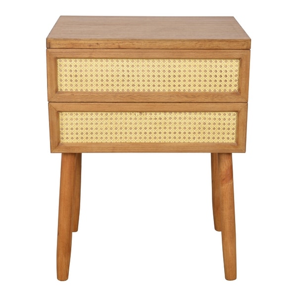 Trenton 2 Drawer Wood and Rattan Side Table