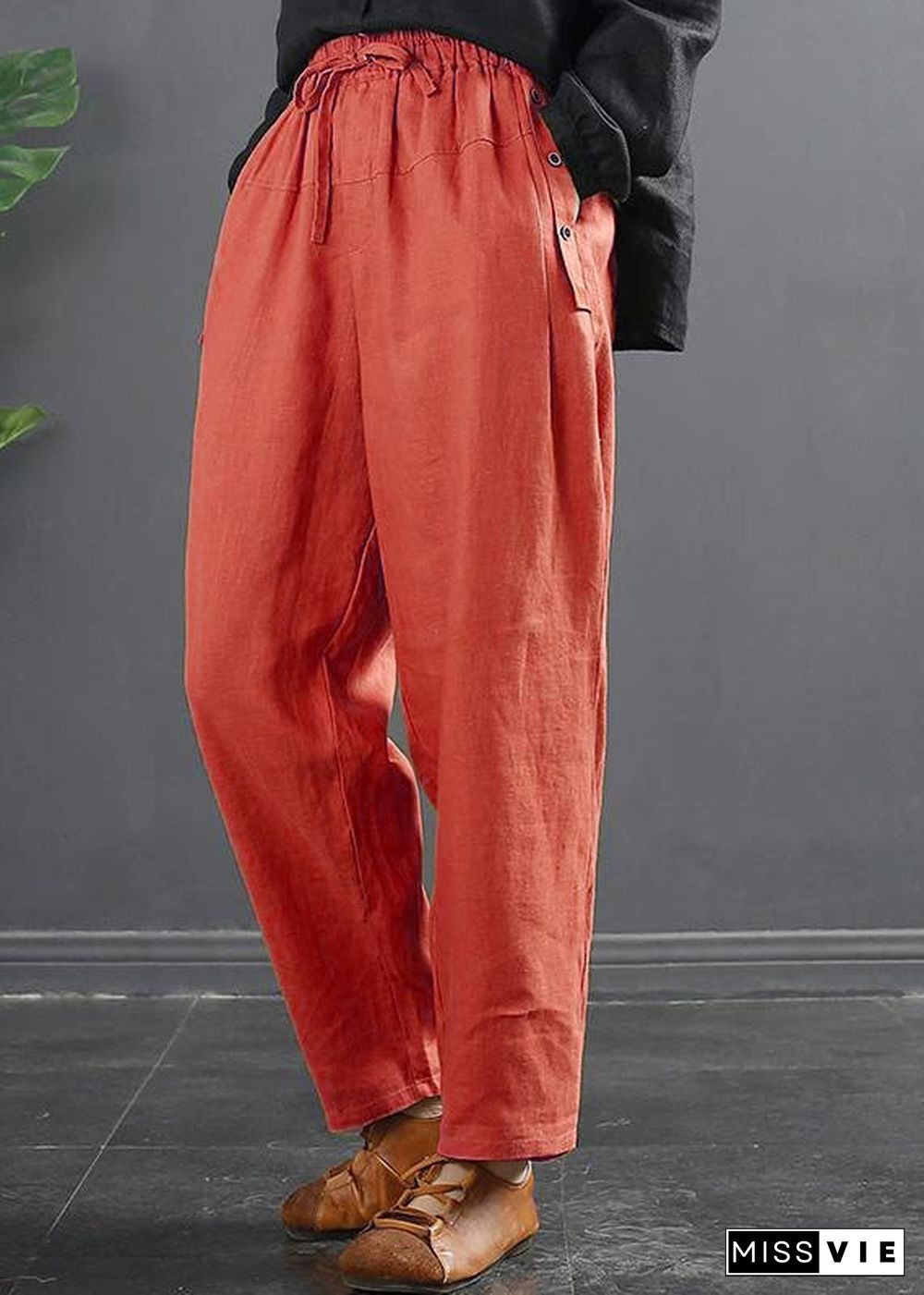 French Spring Wide Leg Pants Unique Red Inspiration Elastic Waist Wild Pants