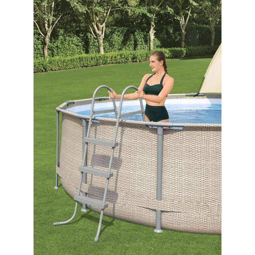 Bestway 5614UE-BW 13 ft. x 13 ft. Round 42 in. Deep Metal Frame Above Ground Outdoor Swimming Pool Set with Canopy