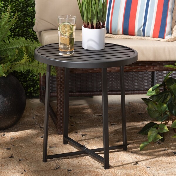 Sadiya Modern Industrial Black Finished Metal Outdoor Side Table