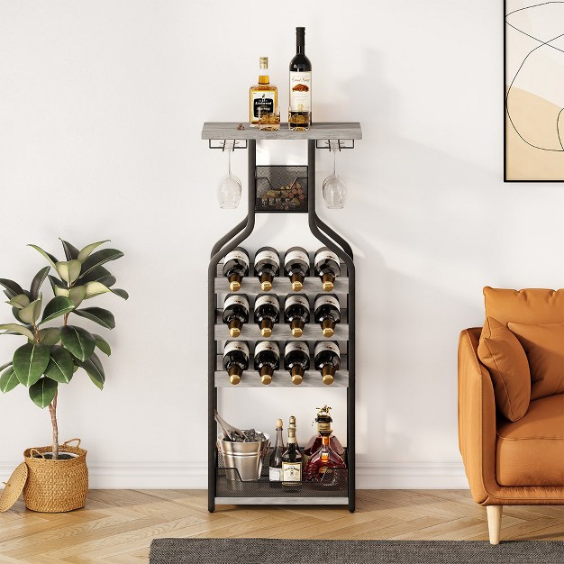 Trinity Metal Wine Rack Wine Bottle Holders Stands Freestanding Floor Wine Storage Organizer For Bar Kitchen Dining Living Room Small Spaces Grey