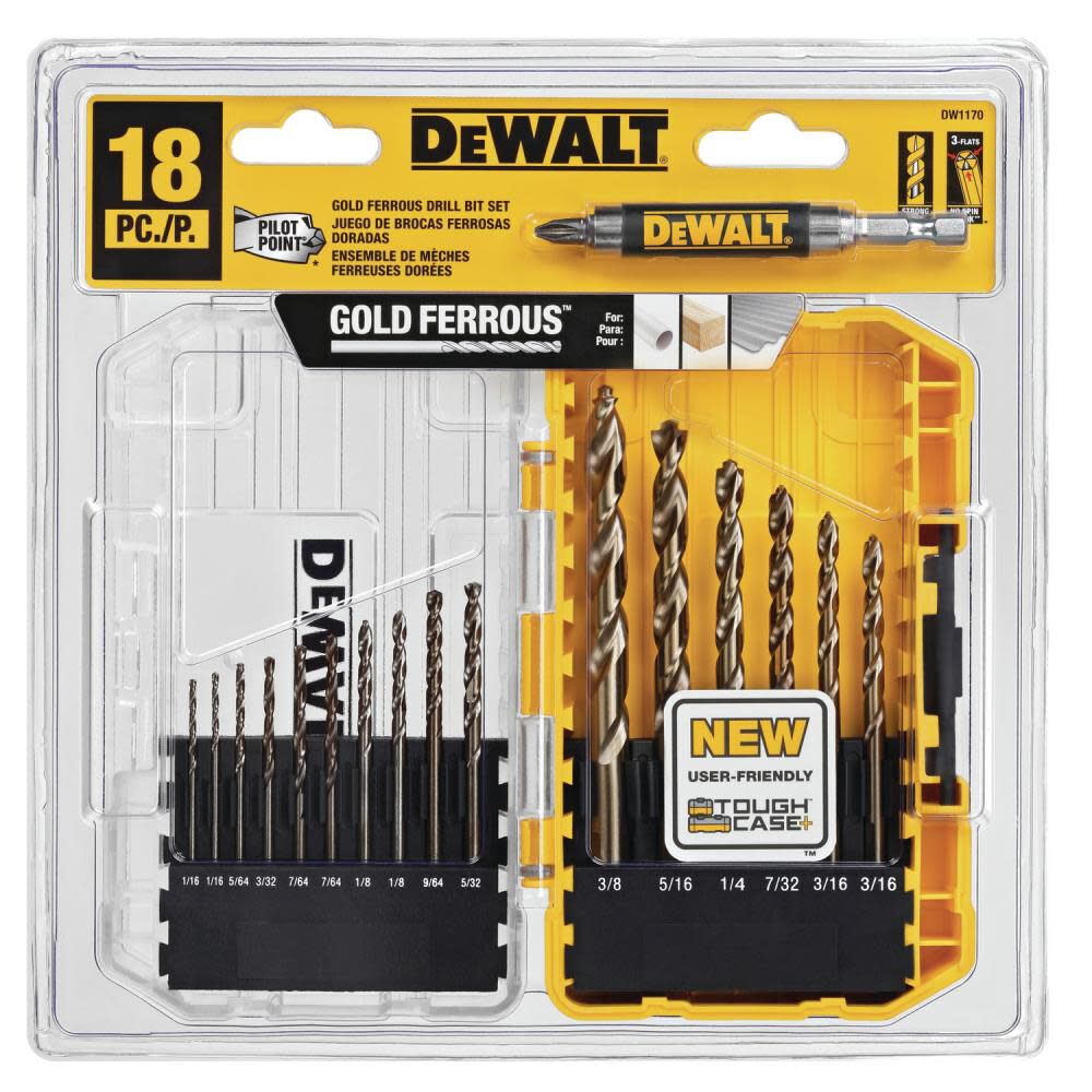 DEWALT 16pc Gold Ferrous Pilot Point Drill Bit Set DW1170 from DEWALT