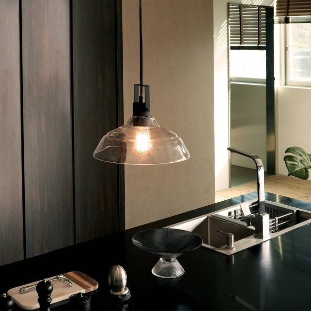 Sutton 1 light Matte Black Plug in Or Hardwire Pendant Light With Clear Glass Shade Globe Electric