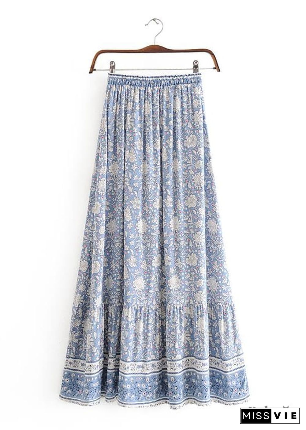 Boho Skirts in Flower Blue Sky For Women