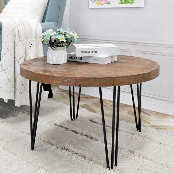 Greenage Wood End Table with Iron Legs