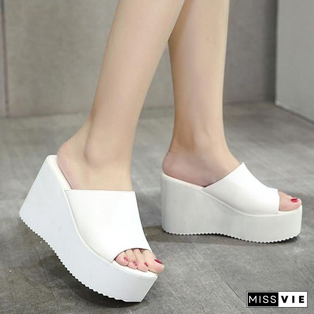 Women Slip On Wedges Sandals Platform High Heels Open Toe Sandal Shoes