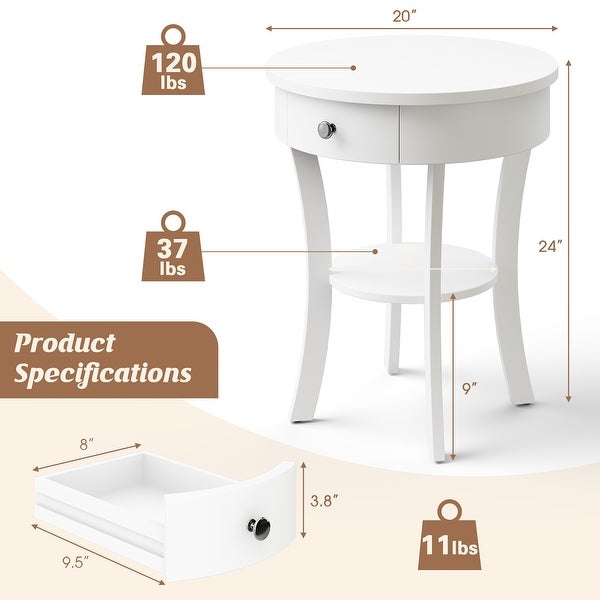 Costway 2-tier Side End Sofa Table Round Nightstand for Bedroom Living - See Details