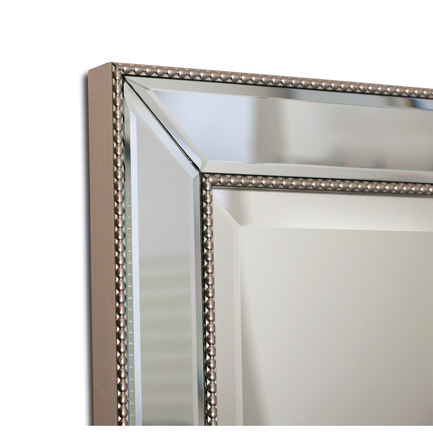 Head West Champagne Silver Beaded Rectangular Framed Beveled Accent Wall Vanity Mirror - 16 x 26