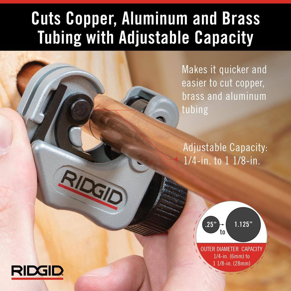 RIDGID 118 2-in-1 Close Quarters AUTOFEED 14 in.-1-18 in. Metal Tubing Compact CutterTool with X-CEL Knob for Quick Cutting 32573