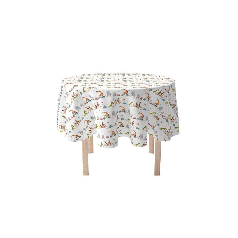 Round Tablecloth， 100% Polyester， 60 Round， Animals on Bikes Design