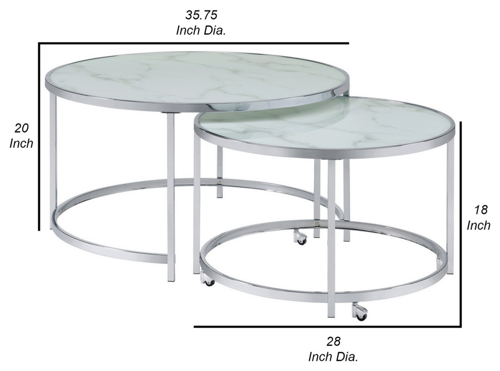 Benzara Marbled Glass Nesting Accent Tables  Round Top  Metal  2 Piece Set   Contemporary   Coffee Table Sets   by Uber Bazaar  Houzz