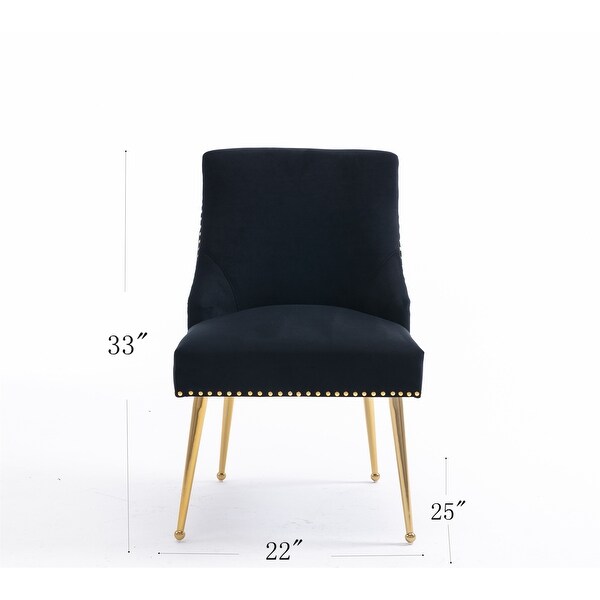 2Pcs Dining Chair， Velvet Kitchen Dining Chair with Gold Metal Legs