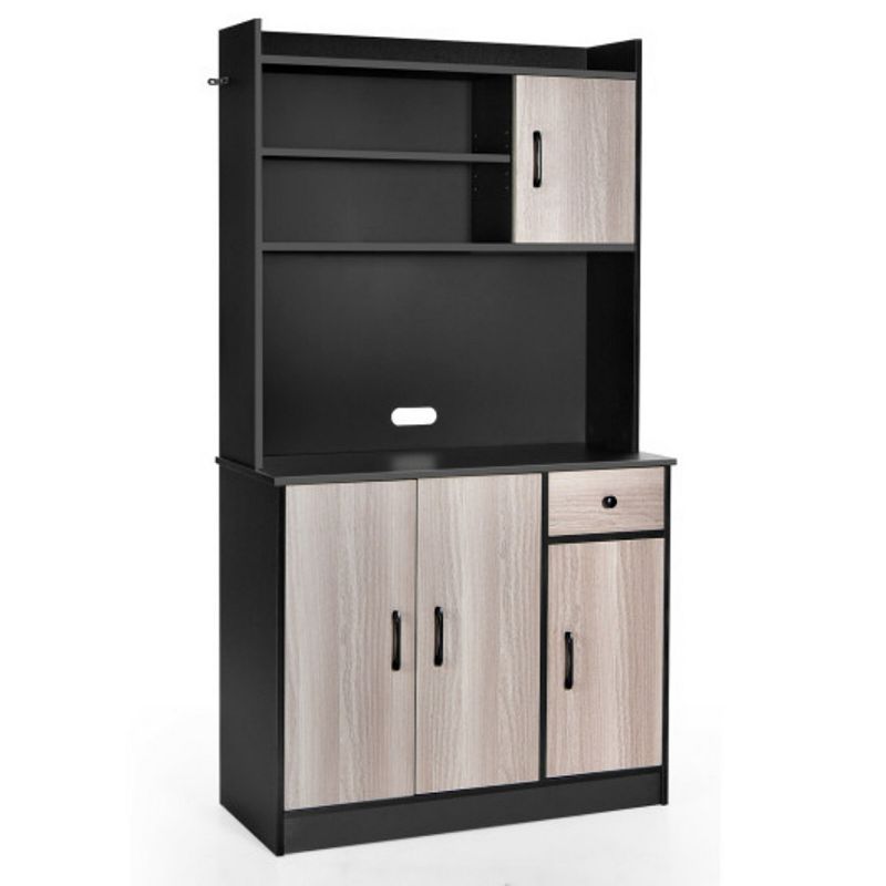 4-Door Freestanding Kitchen Buffet with Hutch and Adjustable Shelves