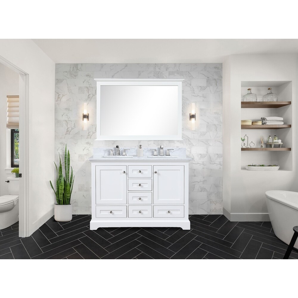 Dukes 48 in. W x 22 in. D White Double Bath Vanity  Carrara Marble Top