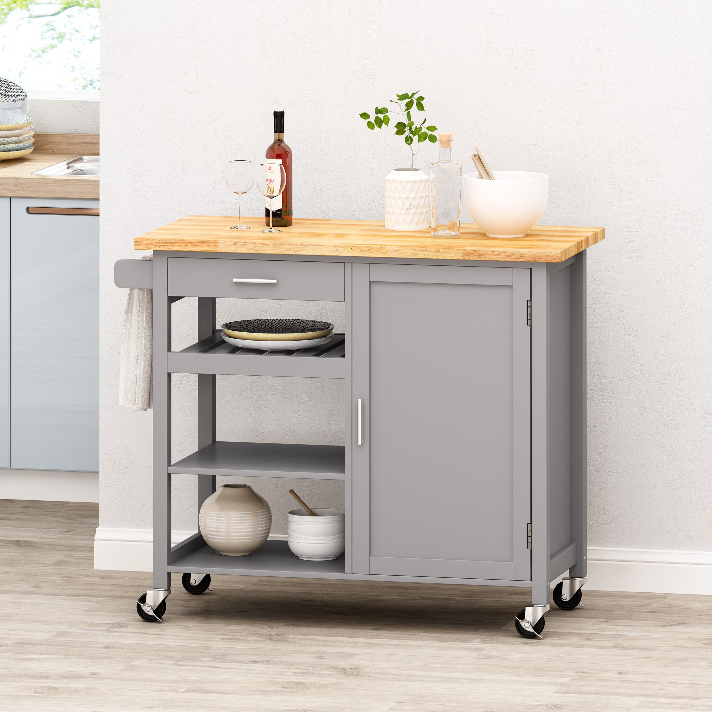 Carmelina Contemporary Kitchen Cart with Wheels