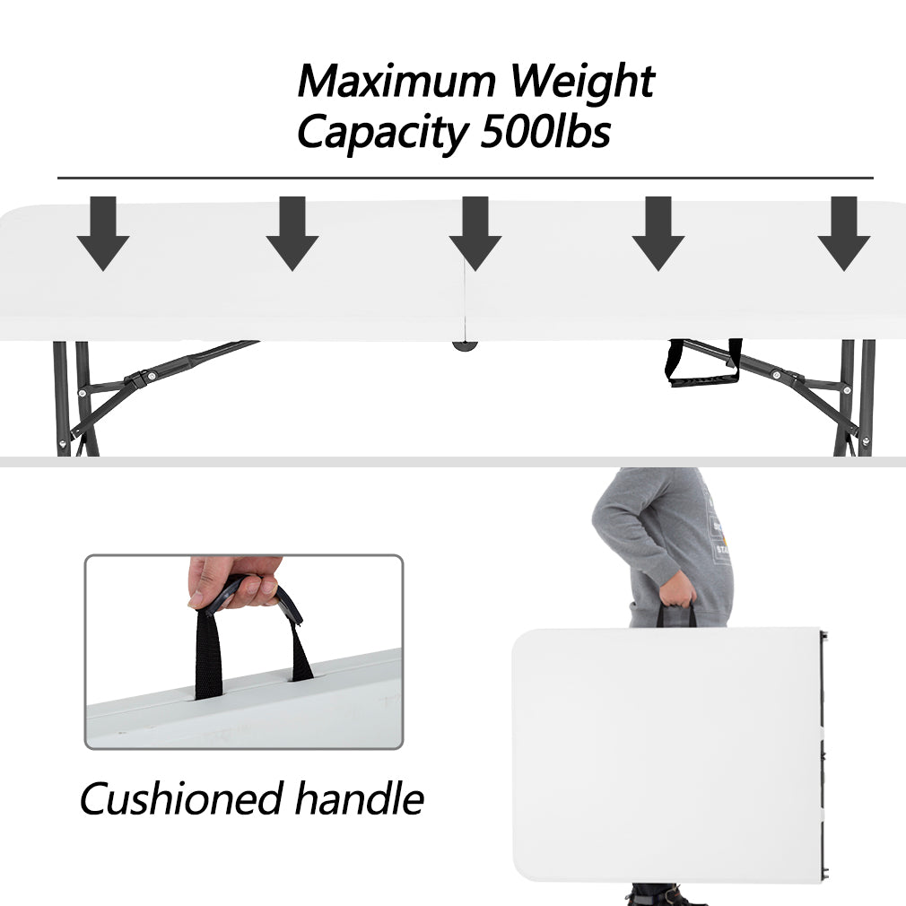 BestOffice 6 Foot Folding Camping Table for Picnic Table Party Table， White