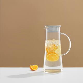 JoyJolt Breeze 50 fl.oz Clear Glass Drink Water Pitcher with Stainless Steel Lid JG10274