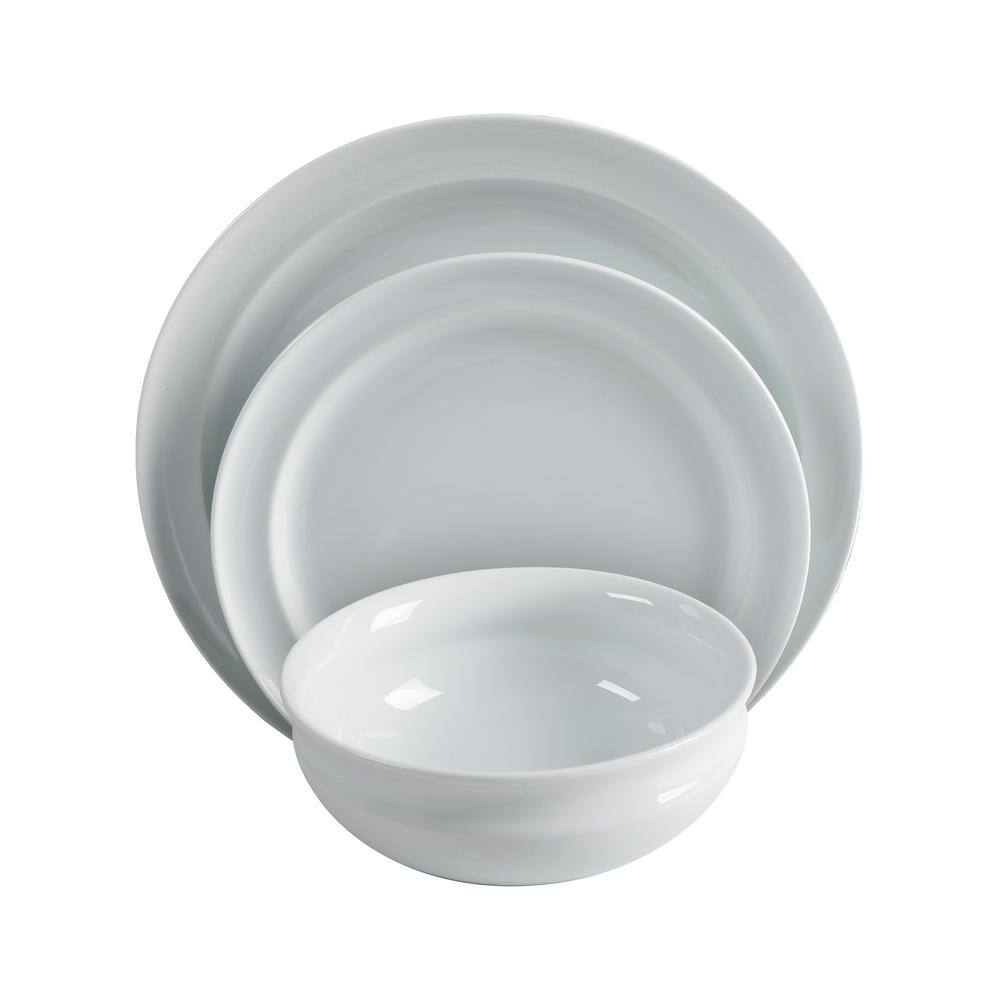 Martha Stewart Living 12-Piece Rim Pattern White Porcelain Dinnerware Set (Service for 4) 127363.12R