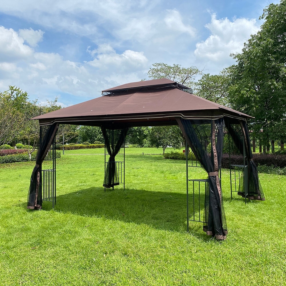 Outdoor Patio Gazebo Canopy Tent with Ventilated Double Roof