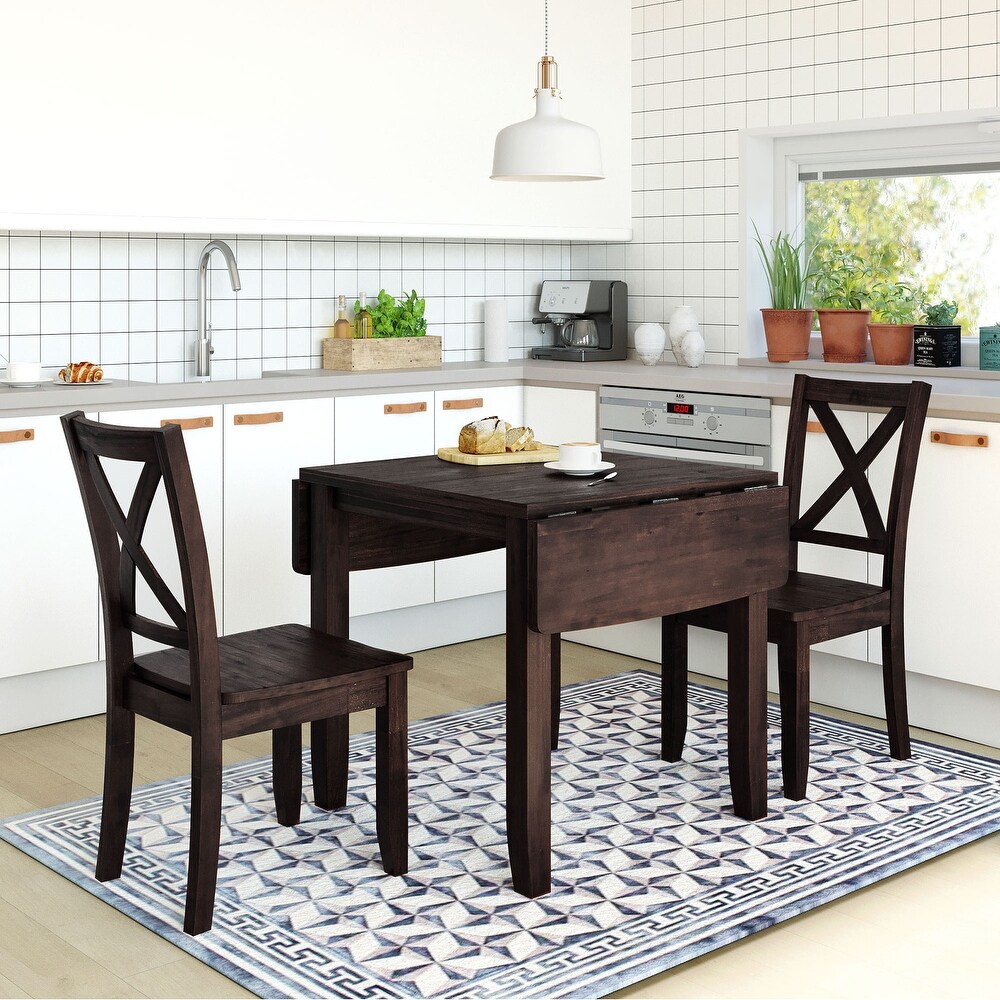 3 Piece Dining Table Set  Wood Drop Leaf Breakfast Nook Dining Table Set with 2 X Back Chairs for Small Places  Espresso