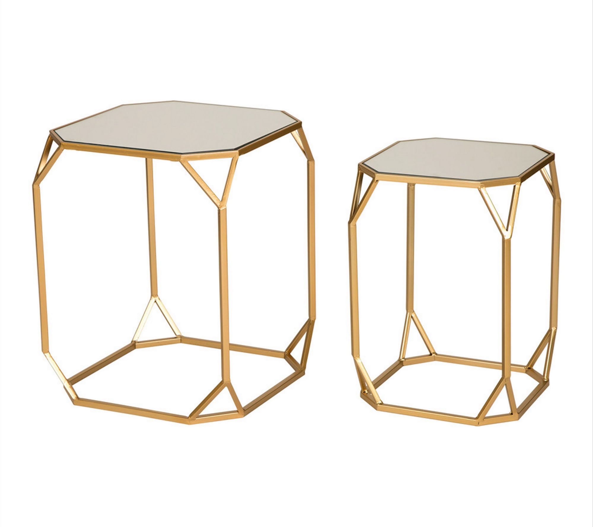 Glitzhome Goldtone Distressed Tempered Glass Side Tables S 2