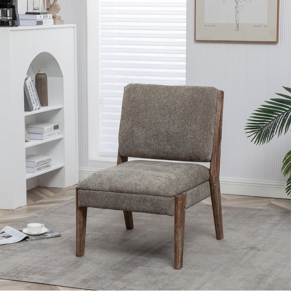 Chenille Single Accent Chair， Wooden Legs， Padded Upholstery， High Density Foam， Small Modern Armless Chair