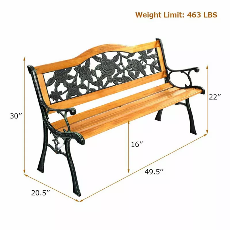 Hivago Park Garden Iron Hardwood Furniture Bench Porch Path Chair