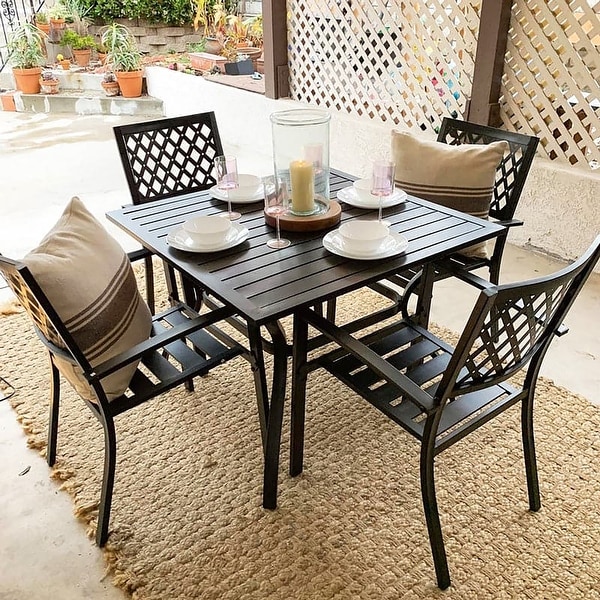 MAISON ARTS 5Piece Metal Ecoat Indoor/Outdoor 37in Square Dining Table and Armchairs