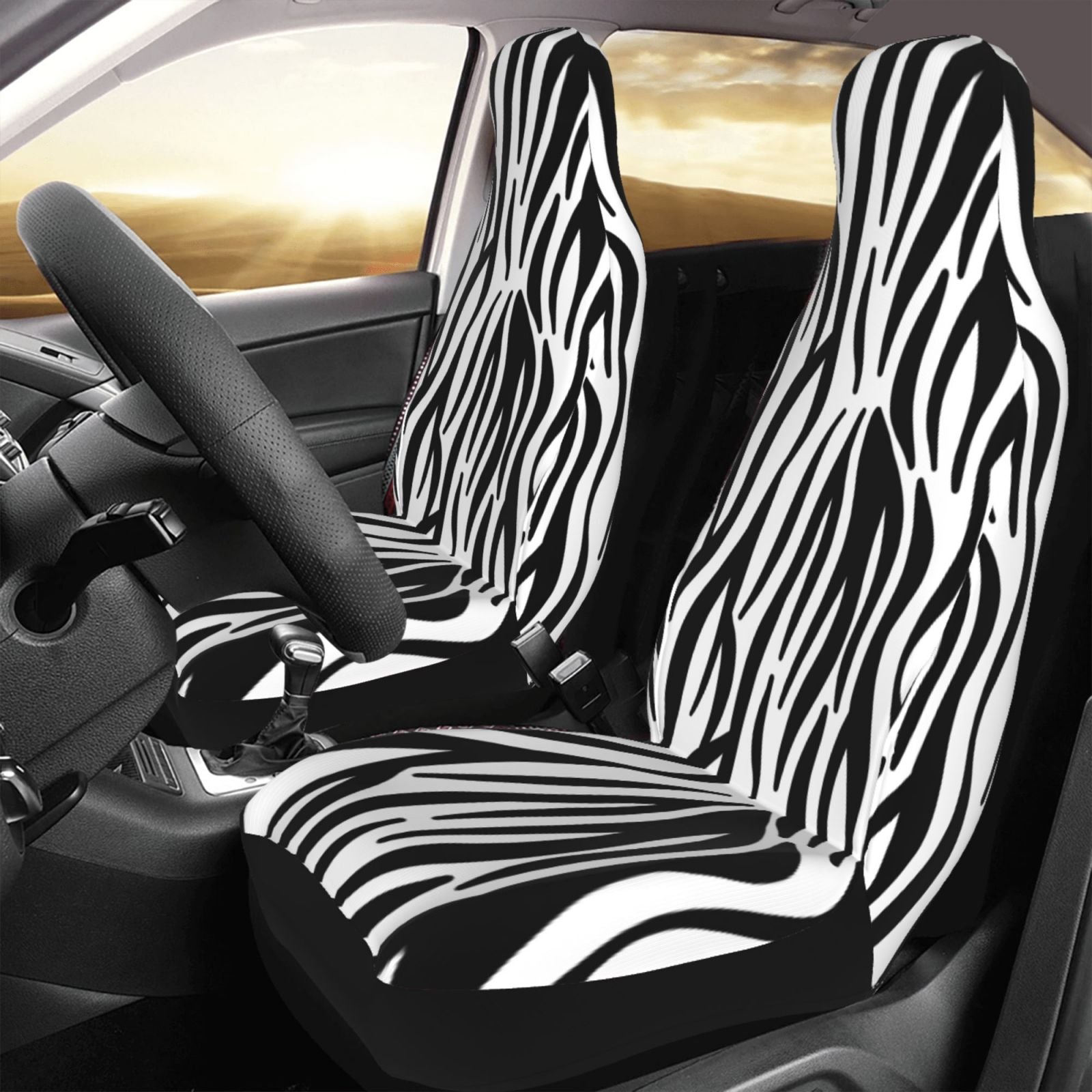 TEQUAN Front Seat Covers， Abstract Animal Zebra Stripes Pattern 2 Piece Car Seat Cover Fit Most Car SUV Truck Van