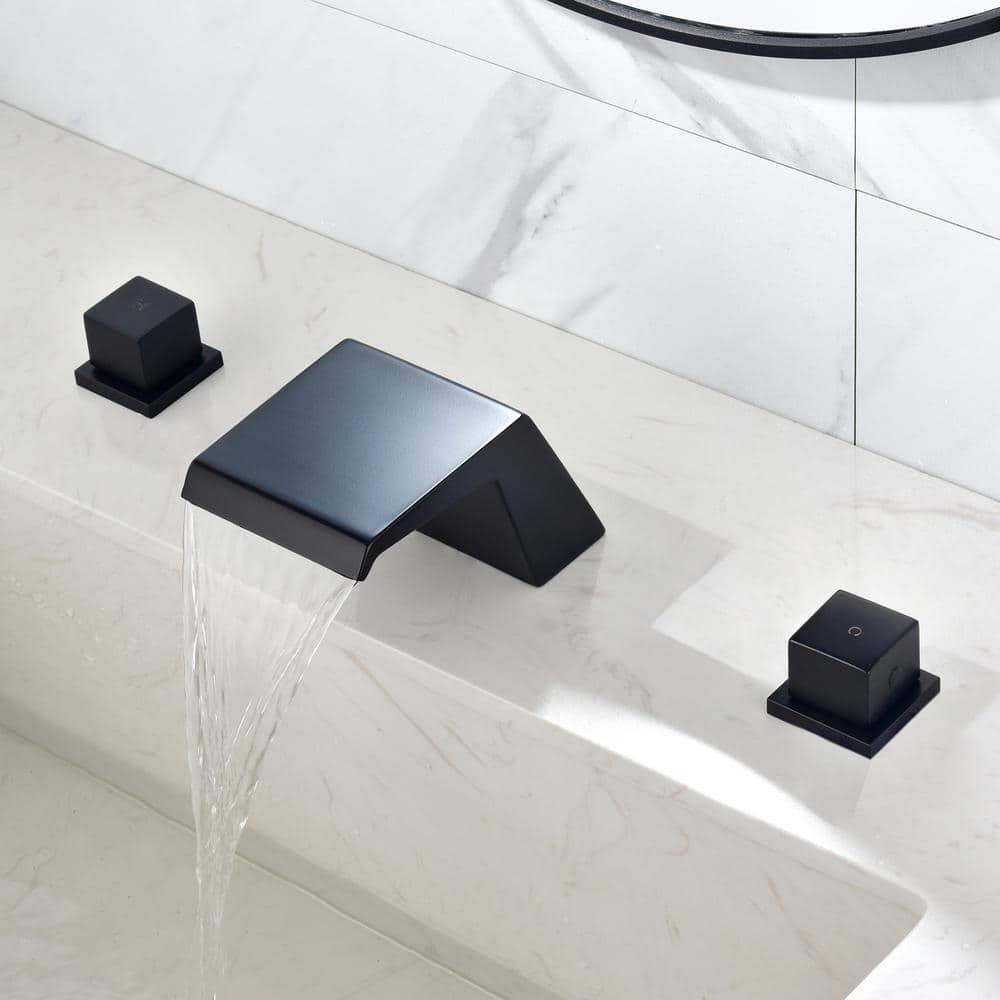 Zalerock Waterfall 8 in Widespread 2Handle Bathroom Faucet in Matte Black