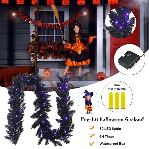 9 Feet Prelit Christmas Halloween Garland with 50 Purple LED Lights