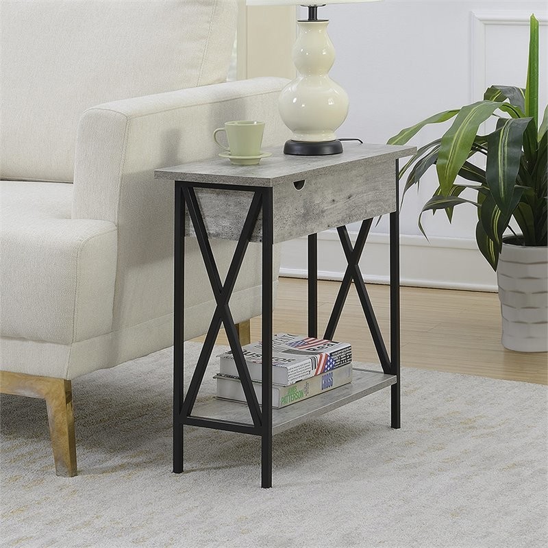 Convenience Concepts Tucson Electric Flip Top End Table in Faux Birch Gray Wood   Industrial   Side Tables And End Tables   by Homesquare  Houzz