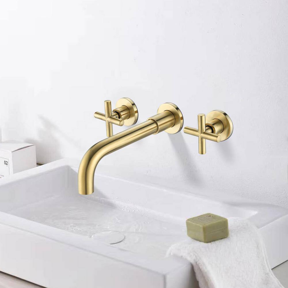 Satico Contemporary Double Handle Wall Mount Bathroom Faucet in Brushed Gold GB8008