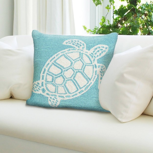 Front Porch Turtle Print Indoor outdoor Square Throw Pillow Aqua Liora Manne