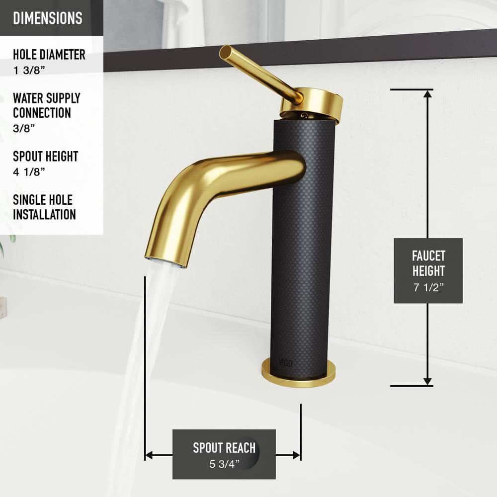 VIGO Madison Single Handle SingleHole Bathroom Faucet in Matte Gold and Carbon Fiber