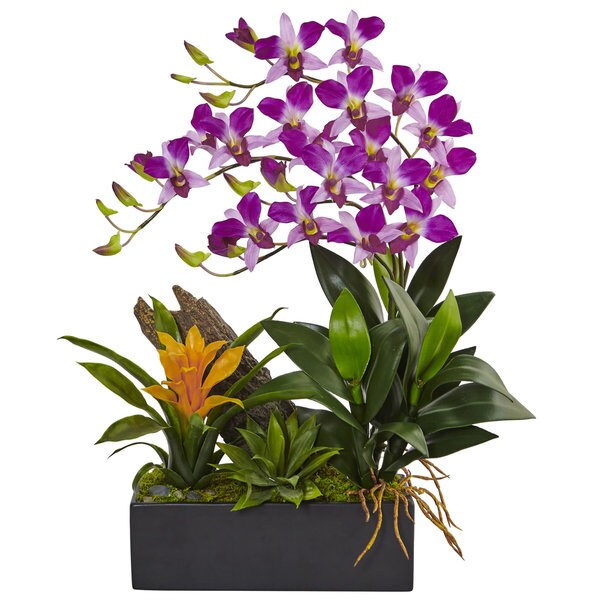 Nearly Natural Dendrobium and Bromeliad Arrangement