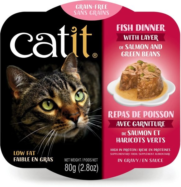 Catit Dinner Ocean Fish w/Salmon and Green Beans Cat Wet Food， 2.8-oz can