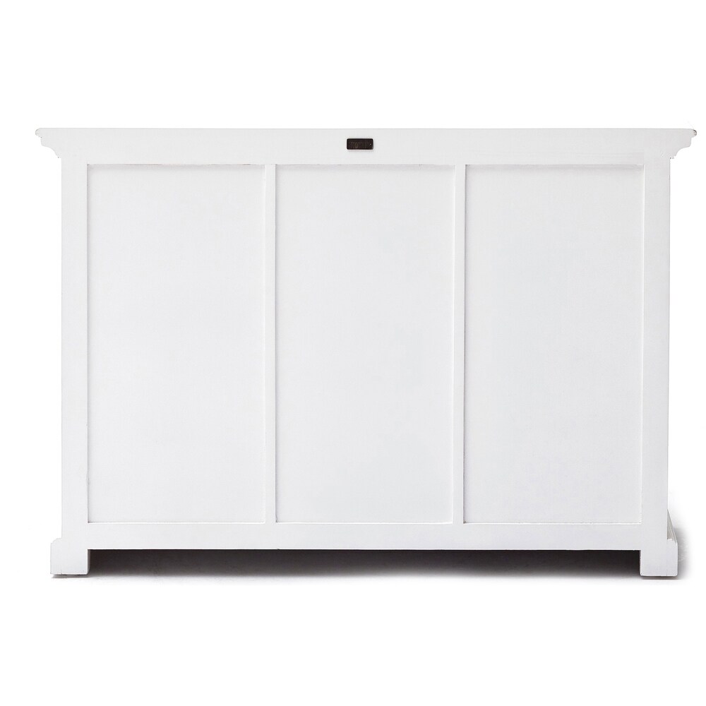 NovaSolo Halifax Coastal White Buffet with 2 Baskets  Solid Mahogany Frame  49.21 x 19.69 x 33.46   49.21 x 19.69 x 33.46