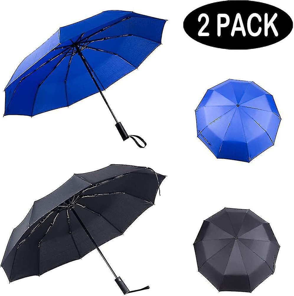 Liangnv 2 Packs Travel Umbrella Windproof 10 Ribs Auto Open and Close Collapsible Folding Small Compac