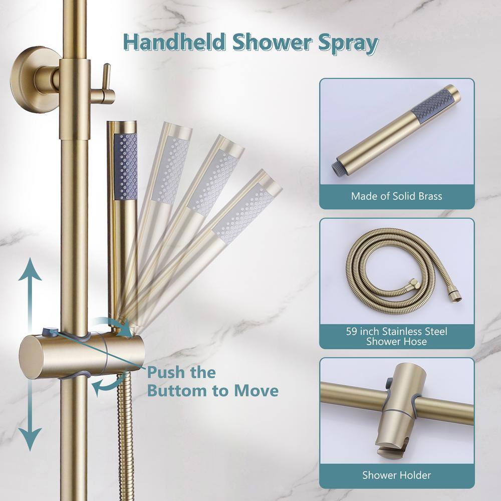 Tomfaucet 2-Spray Shower System with Hand Shower in Brushed Gold TFK0057BG