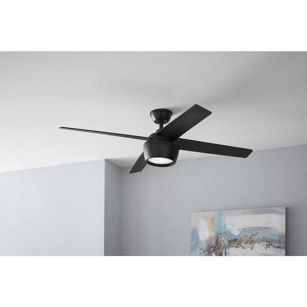 Hampton Bay Havenstone 52 in. Integrated LED Indoor Matte Black Ceiling Fan with Light and Remote Control YG763-MBK