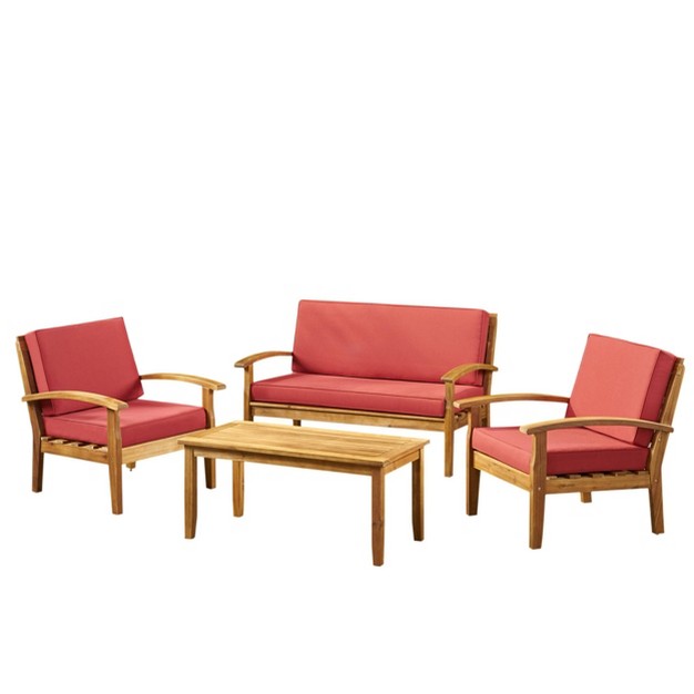 Peyton 4pc Acacia Chat Set Teak red Christopher Knight Home