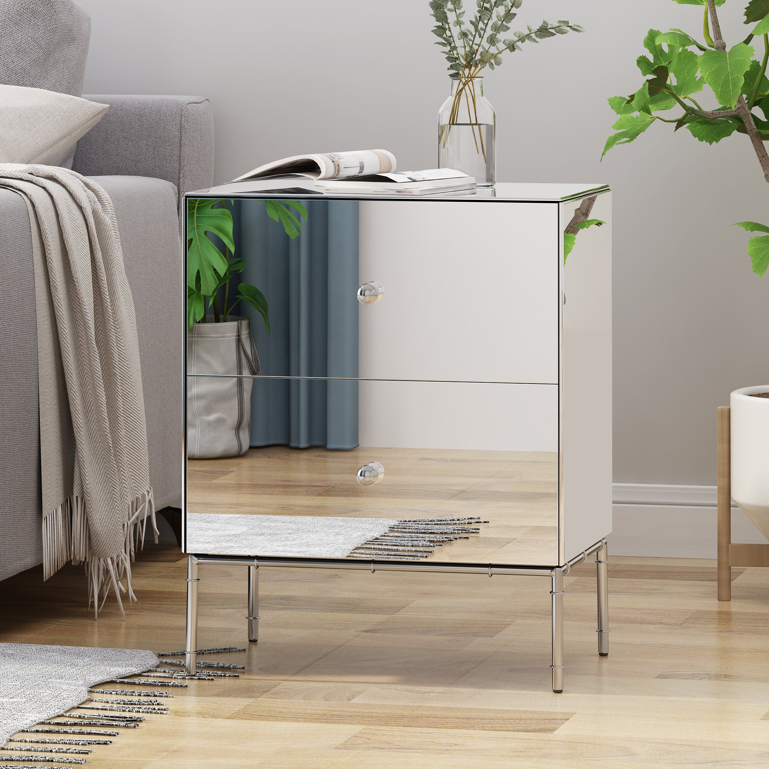 Eternis Modern Mirrored Two Drawer Cabinet