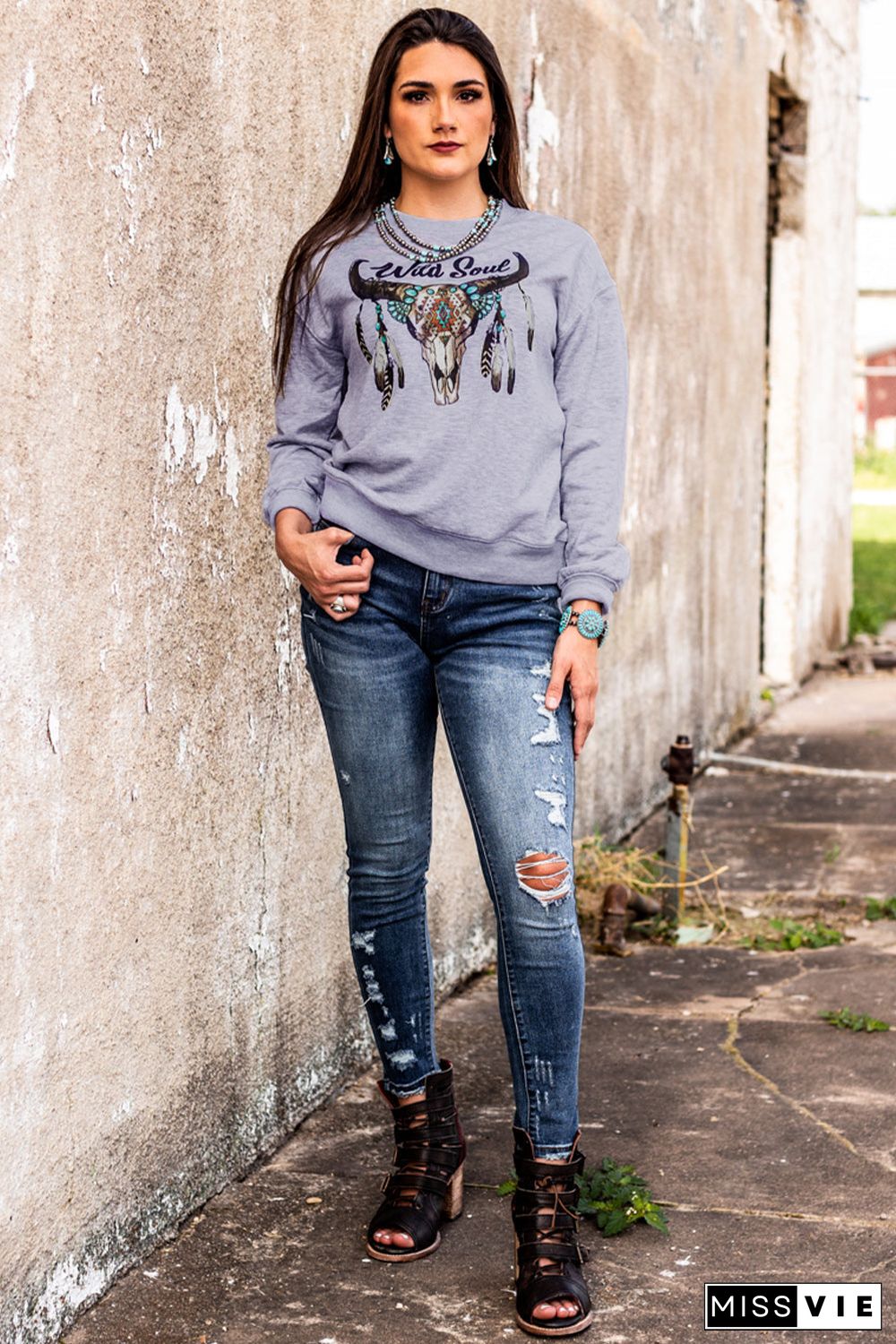 Wild Soul Western Graphic Print Drop Shoulder Pullover Sweatshirt